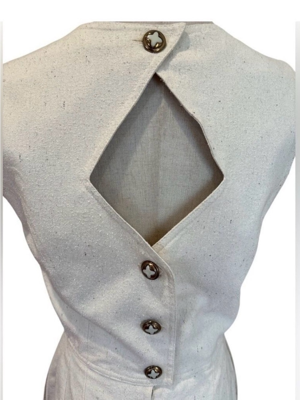 VTG GEORGE SLUBBED SILK BOHO CREAM SLEEVELESS DRESS W KEYHOLE BACK SZ S - Picture 3 of 8